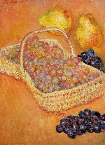 Basket Of Graphes Quinces And Pears