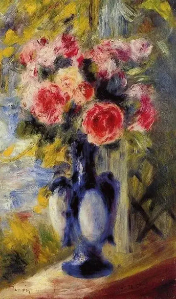 Bouquet Of Roses In A Blue Vase