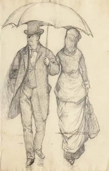 Homme et femme sous un parapluie (Etude pour Rue de Paris, temps de pluie)