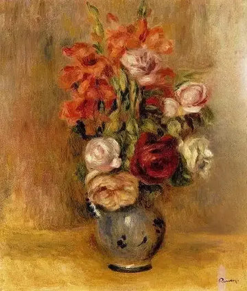 Vase Of Gladiolas And Roses