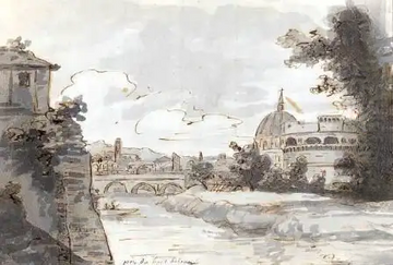 View Of Along The Tiber With The Castel Sant'angelo And St. Peter's To The Right