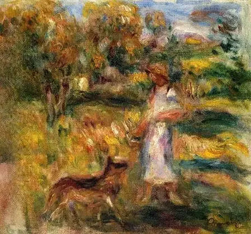 Woman In Blue And Zaza In A Landscape