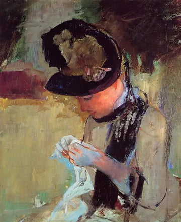 Young Woman Sewing In The Garden