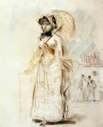 Young Woman Taking a Walk, Holding an Open Umbrella